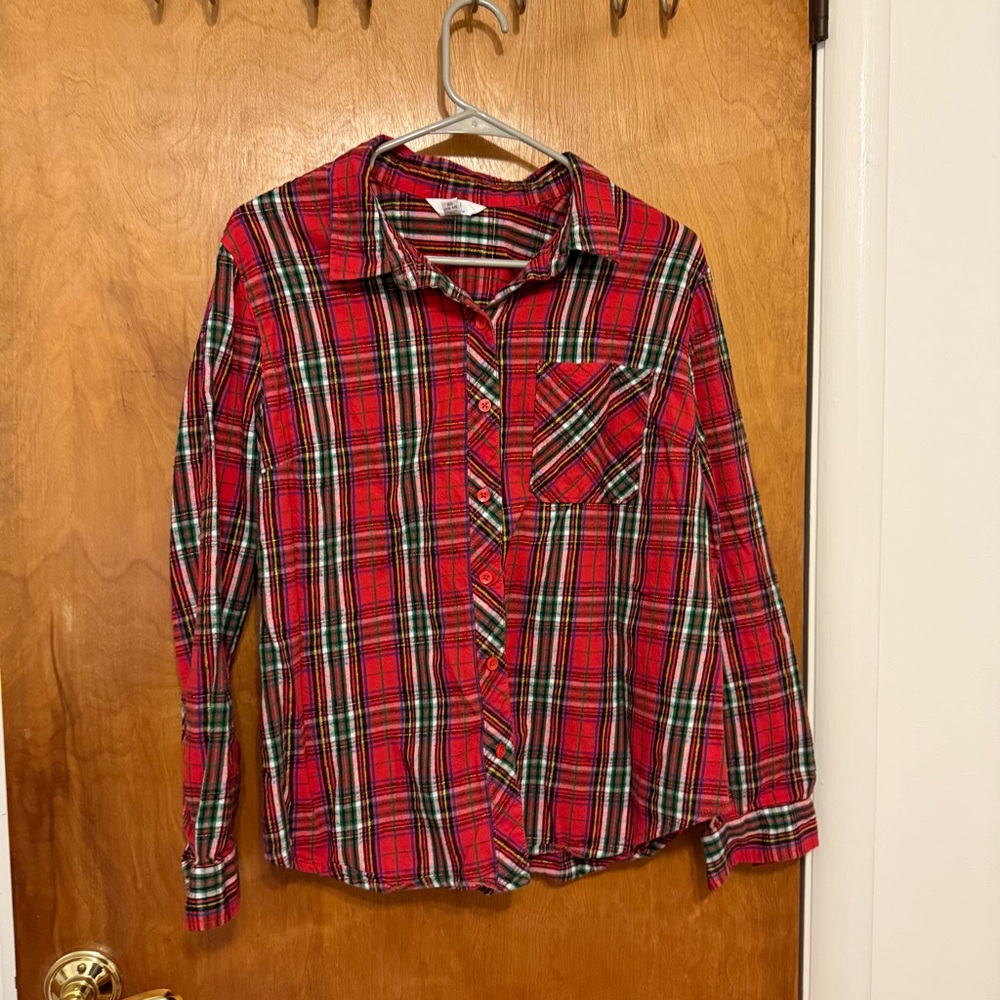 Red Plaid Button-Up Shirt